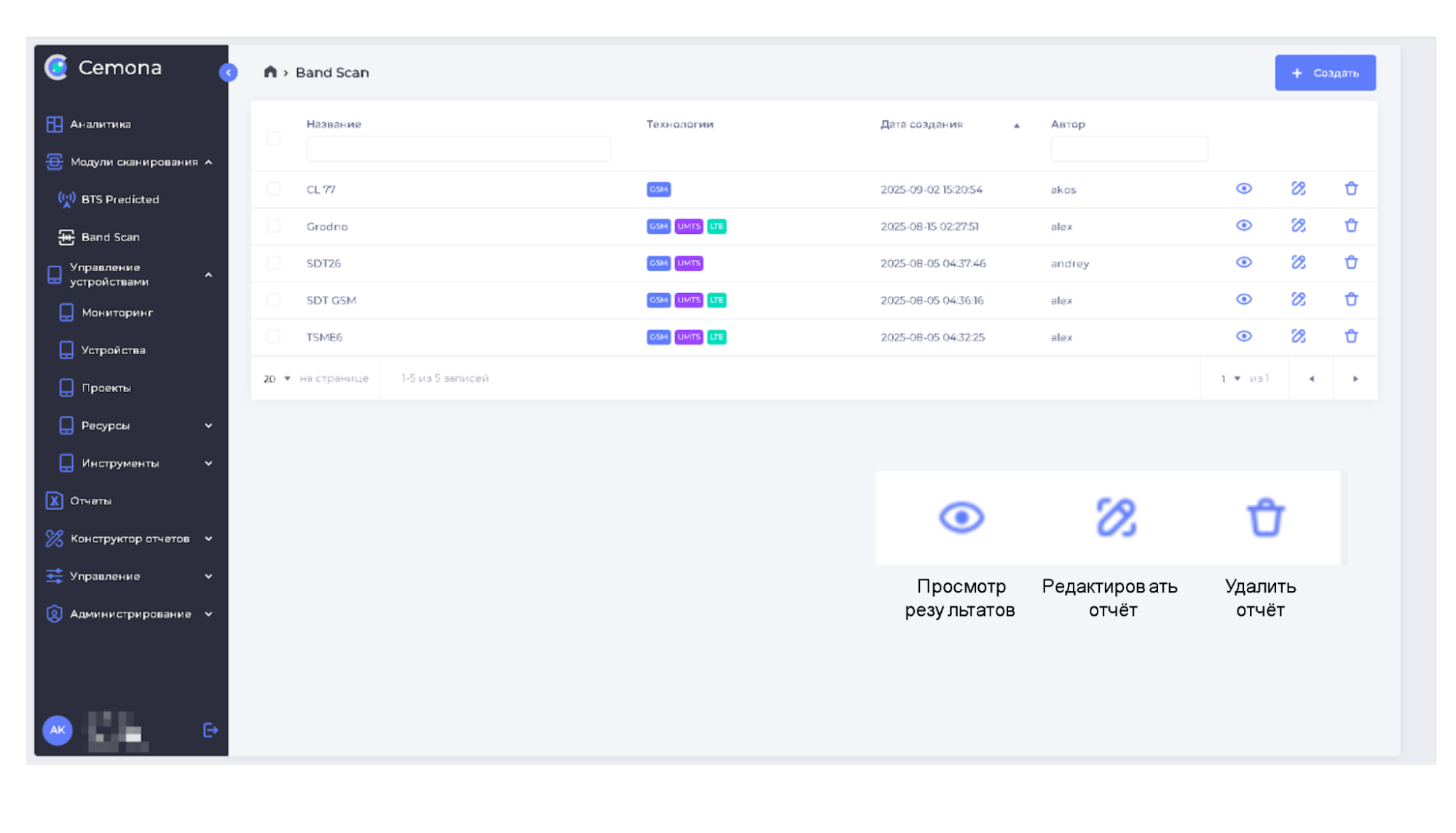 Рис.6 Результаты сканирования диапазонов частот