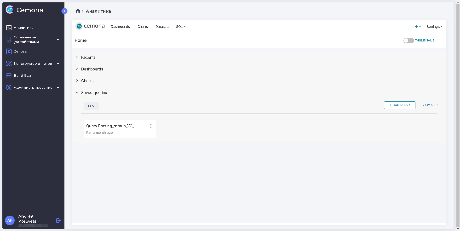 Рис.4.2 Панель навигации раздела "Аналитика"